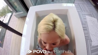 POVD Blonde Elsa Jean bath rub in the tub before fuck and facial